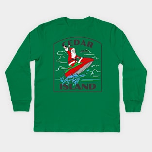 Cedar Island, NC Christmas Vacationing Waterskiing Santa Kids Long Sleeve T-Shirt